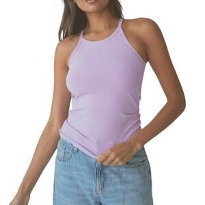 Klassy Network Lilac Padded Knit Ribbed High Neck Brami Tank Top Shirt Medium